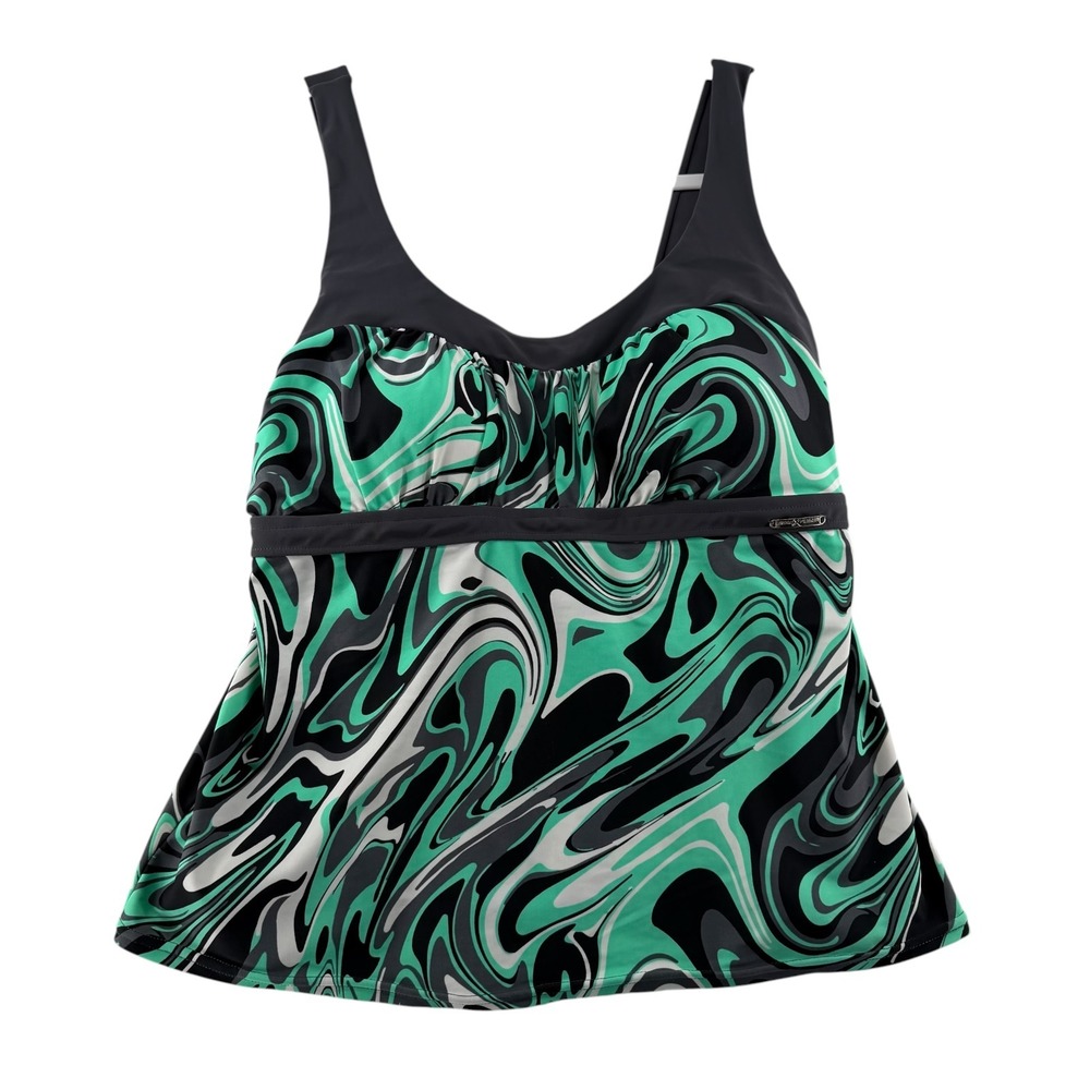 ZeroXposur Abstract Swirl Tankini Top Plus Womens 16W Green Black Swimwear Swim
